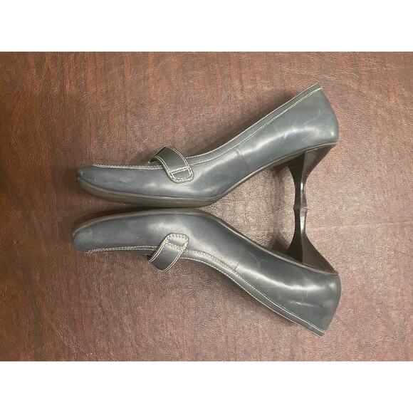 Vintage Y2K Nine West Leather Buckle Kitten Heels Gray Square Toe Pumps 8.5 M - Picture 4 of 9
